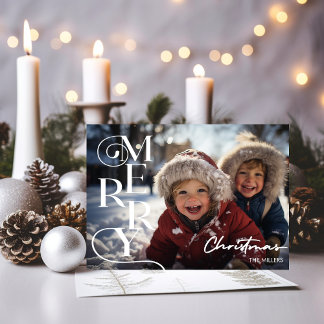 Modern Merry Christmas Script Typography 1 Photo Holiday Card