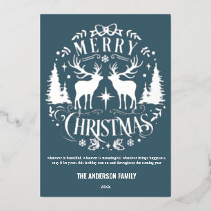 Modern Merry Christmas Silver Reindeer Foil Card