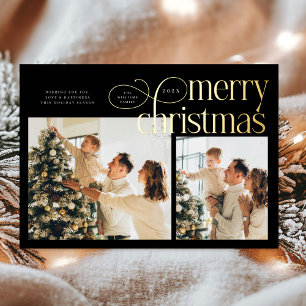 Modern Merry Christmas simple 2 photos family 