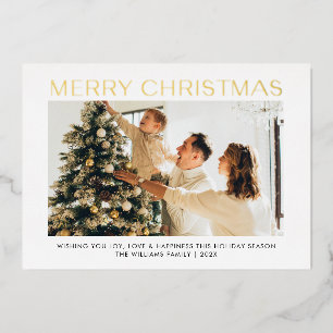 Modern Merry Christmas simple one photo family 