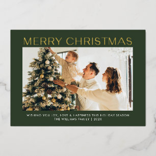 Modern Merry Christmas simple one photo family
