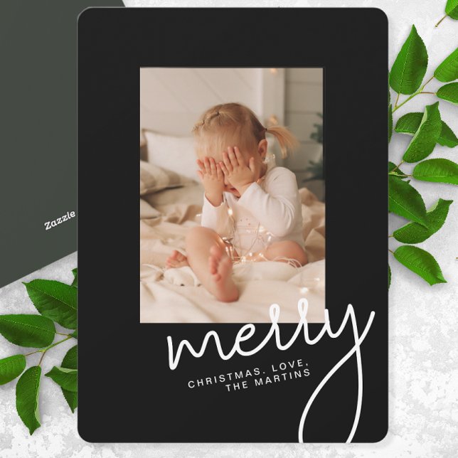 Modern Merry Christmas Simple Script One Photo Holiday Card (Creator Uploaded)