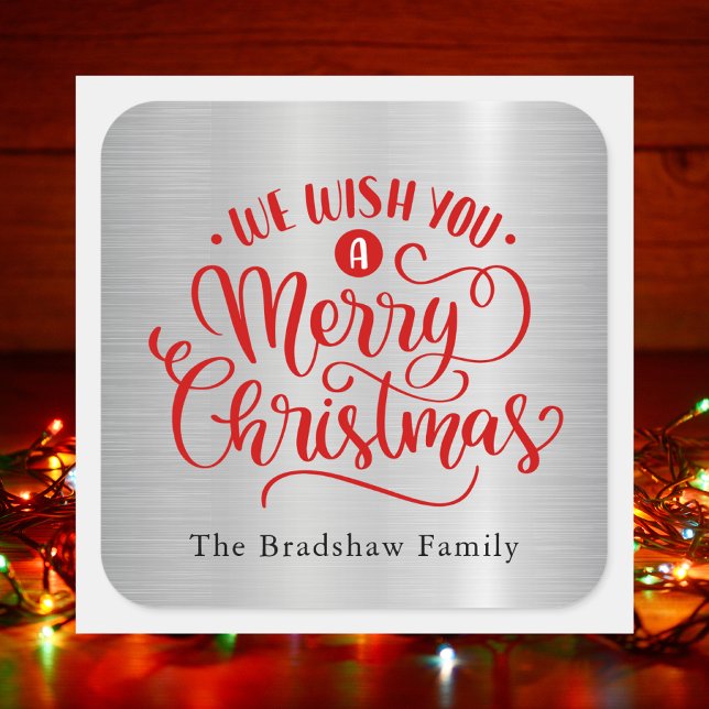 Modern Merry Christmas Simple Typography Square Sticker (Creator Uploaded)