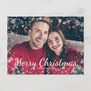 Modern Merry Christmas Snow Family Photo Holiday Postcard