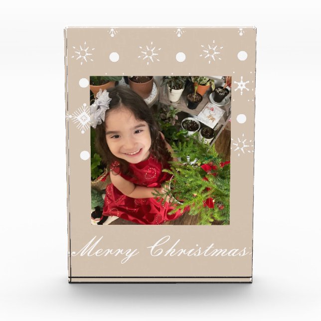 Modern Merry Christmas Snowflakes Script   Photo Block (Front)