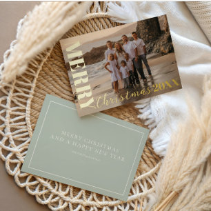 Modern Merry Christmas Soft Green One Photo Gold