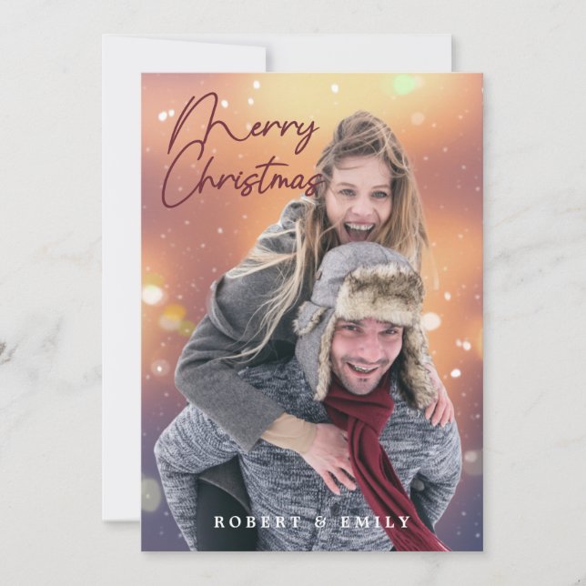 Modern Merry Christmas Sparkle Lights Photo  Holiday Card (Front)