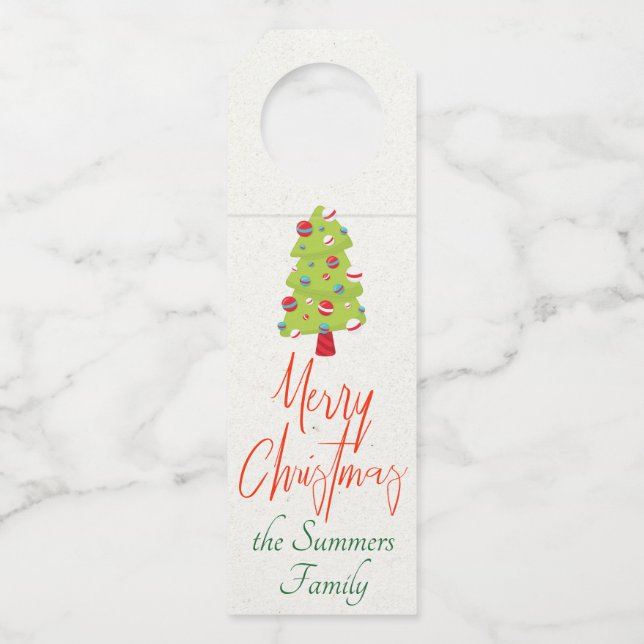 Modern Merry Christmas Tree Bottle Tag (Back)