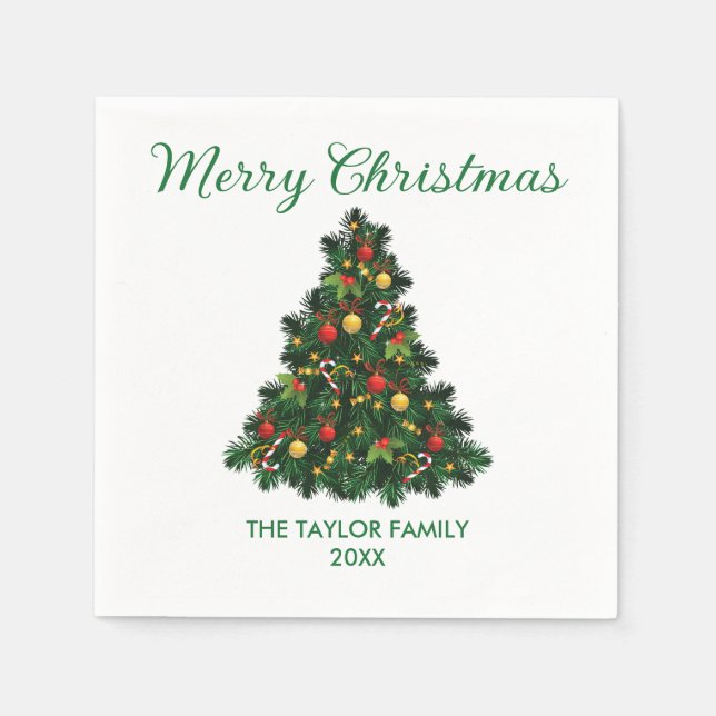 Modern Merry Christmas Tree Ornaments Paper Napkin (Front)