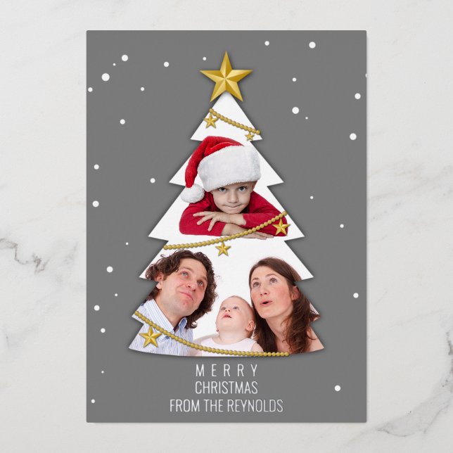 Modern Merry Christmas Tree Photo Collage Grey (Front)