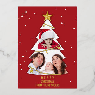 Modern Merry Christmas Tree Photo Collage Red
