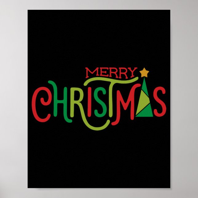 Modern Merry Christmas Tree Red Green  Poster (Front)