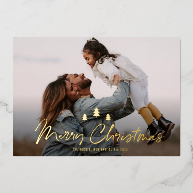 Modern Merry Christmas Tree Trio 2 photo Gold (Front)