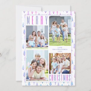 Modern MERRY CHRISTMAS Trees 4 Photos Purple Pink Holiday Card