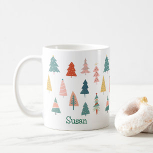 Modern Merry Christmas Trees Holiday Green Emerald Coffee Mug