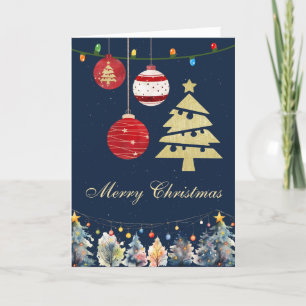 Modern Merry Christmas Trees Ornaments Snow Holiday Card