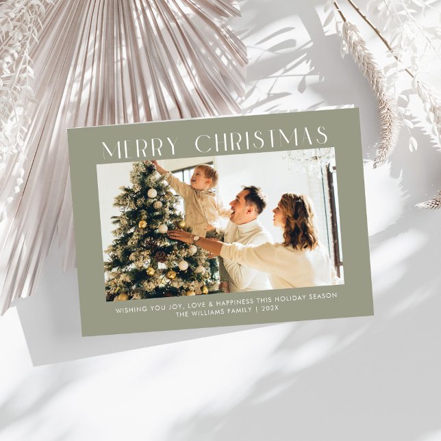 Modern Merry Christmas Trendy one photo family  Holiday Card (Creator Uploaded)