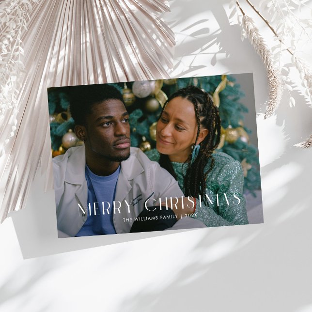 Modern Merry Christmas Trendy one photo family  Holiday Card (Creator Uploaded)