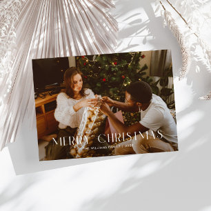 Modern Merry Christmas Trendy one photo family  Holiday Card