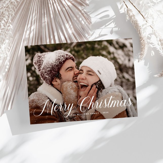Modern Merry Christmas Trendy one photo family  Holiday Card (Creator Uploaded)