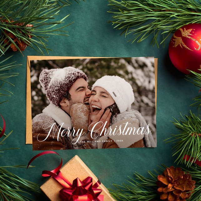 Modern Merry Christmas Trendy one photo family  Holiday Card (Creator Uploaded)