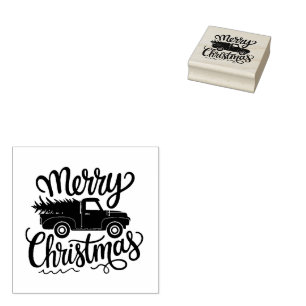 Modern Merry Christmas truck and tree              Rubber Stamp