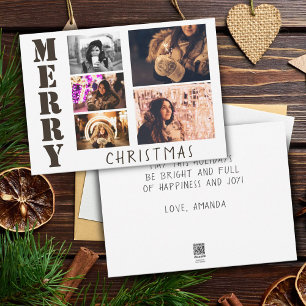 Modern Merry Christmas Typography 5 Photo Collage Holiday Card