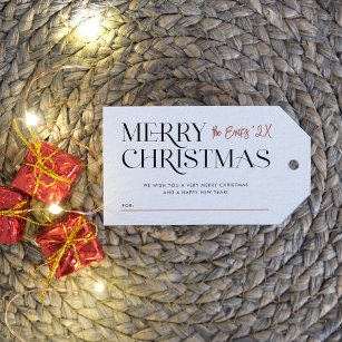 Modern Merry Christmas Typography Custom Family Gift Tags