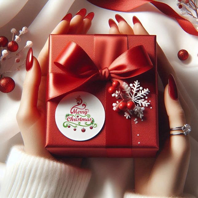 Modern Merry Christmas Typography in Pine Sticker  (Creator Uploaded)