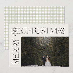 Modern Merry Christmas Typography Photo Plaid Holiday Card