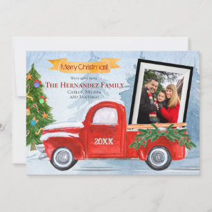 Modern Merry Christmas Vintage Red Truck Photo Holiday Card