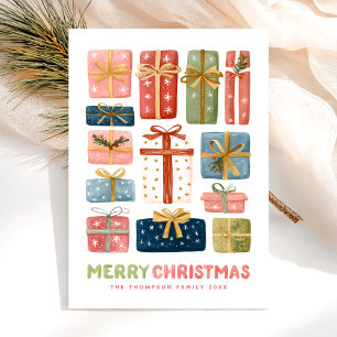 Modern Merry Christmas Watercolor Minimal Holiday Card