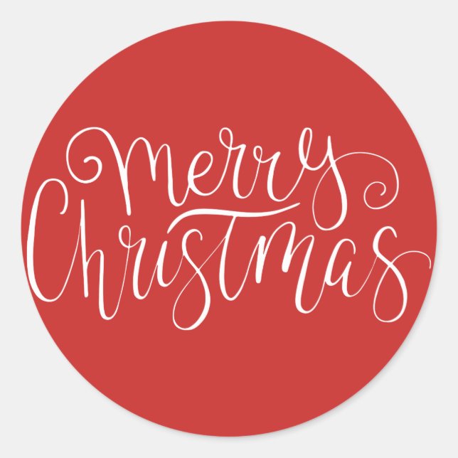 Modern Merry Christmas White Script Custom Colour Classic Round Sticker (Front)