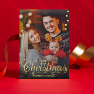 Modern Merry Christmas White Script Overlay Photo