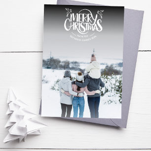 Modern Merry Christmas White Script Overlay Photo Holiday Card