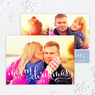 Modern Merry Christmas White Script Photo Overlay Holiday Card