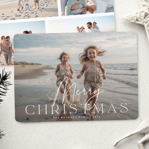 Modern Merry Christmas White Typography 5 Photo Holiday Card
