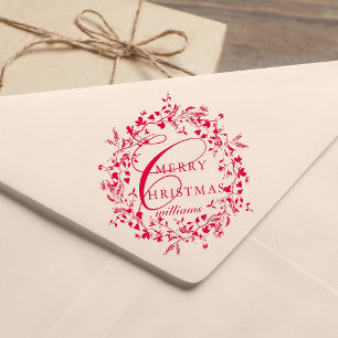 Modern Merry Christmas Wildflower Wreath  Self-inking Stamp