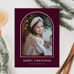 Modern Merry Christmas Wine Arch Photo Foil Holiday Postcard