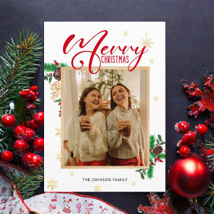 Modern Merry Christmas winter photo collage classy Holiday Card