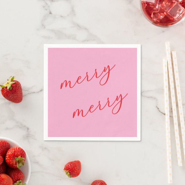 Modern Merry Elegant Script Christmas HolidayParty Napkin (Insitu)