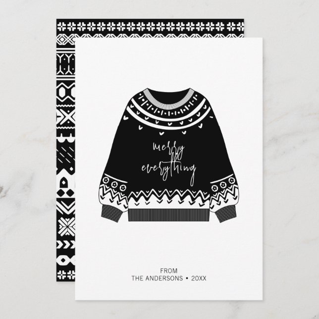 Modern Merry Everything Christmas Sweater Holiday Card (Front/Back)