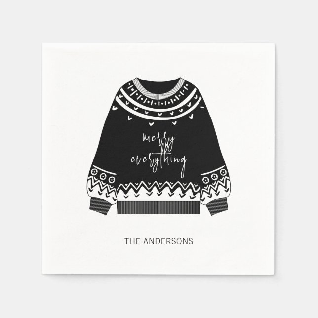 Modern Merry Everything Christmas Sweater Holiday Napkin (Front)