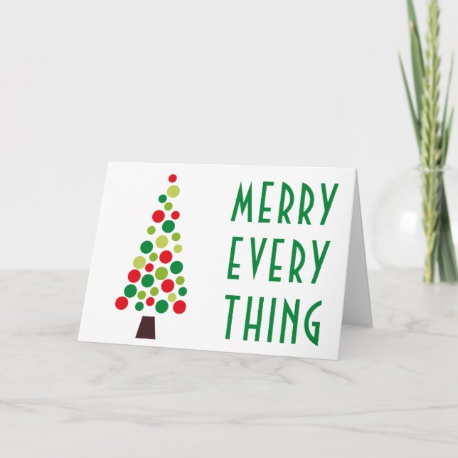 Modern Merry Everything  Holiday Tree Christmas Card (Front)