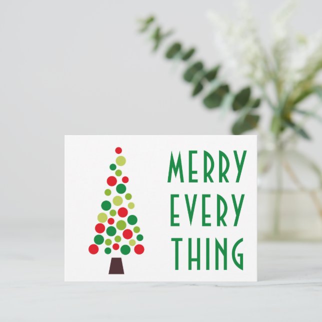 Modern Merry Everything  Holiday Tree Postcard (Standing Front)