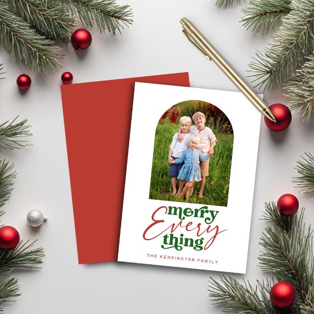 Modern Merry Everything Retro Red Holiday Photo (Modern Merry Everything Retro Red Holiday Photo Card)