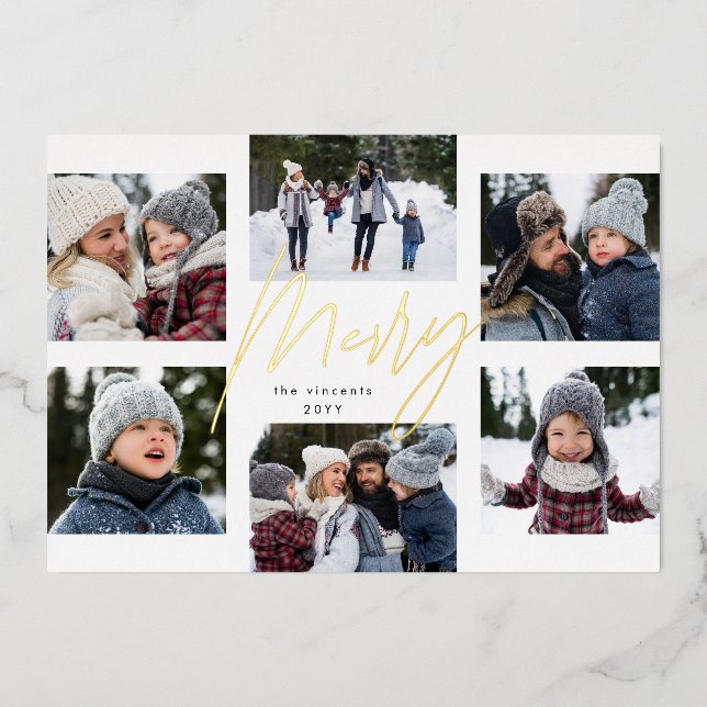Modern merry gold 6 photo Christmas collage (Front)