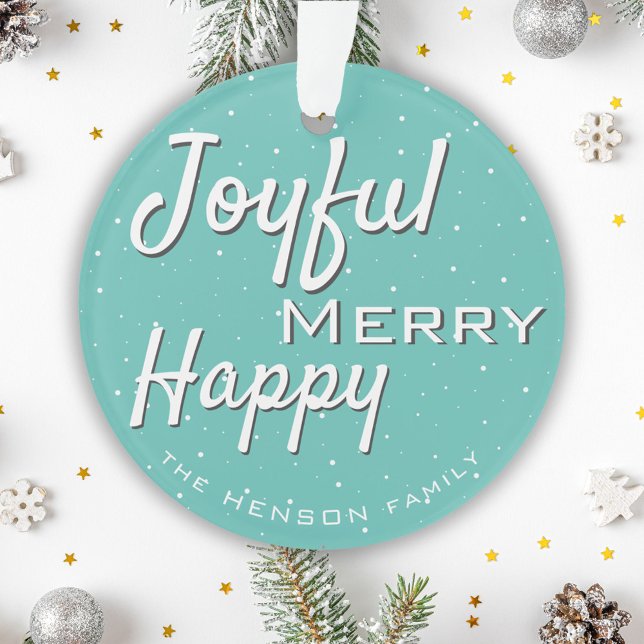 Modern Merry Happy Jolly Typography Christmas Ornament (Creator Uploaded)