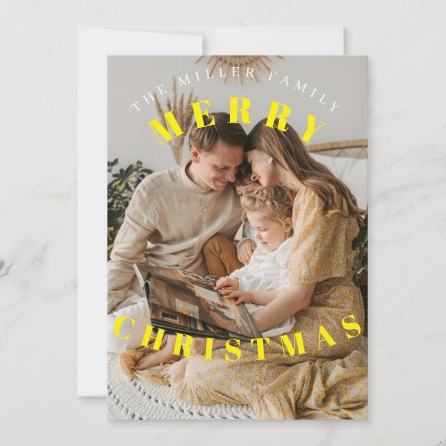 Modern Merry Holiday Photo Card (Front)