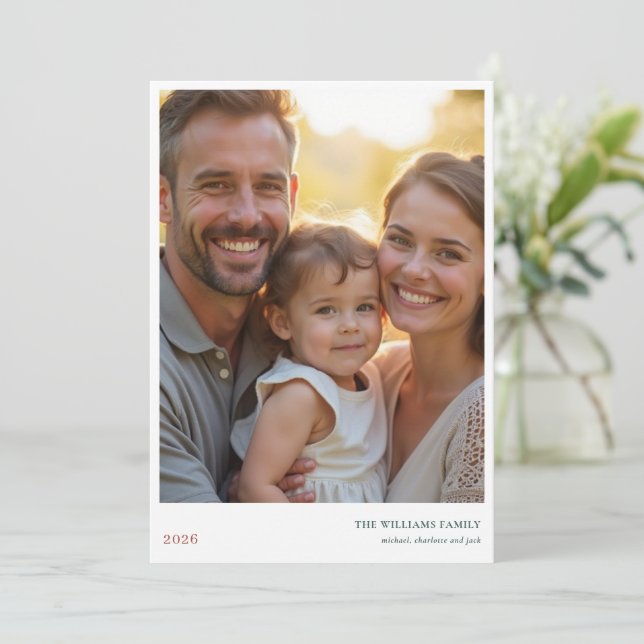 Modern Merry Holiday Photo Card (Standing Front)